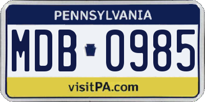 PA license plate MDB0985