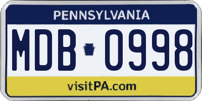 PA license plate MDB0998