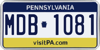 PA license plate MDB1081
