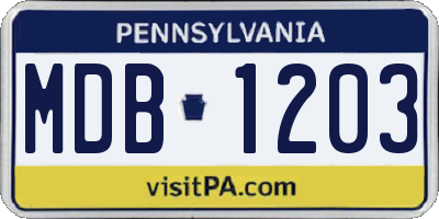 PA license plate MDB1203