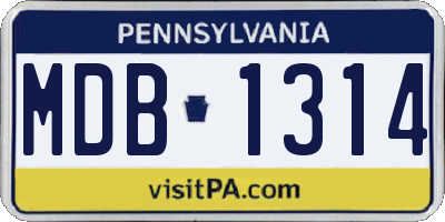 PA license plate MDB1314