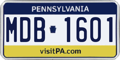 PA license plate MDB1601