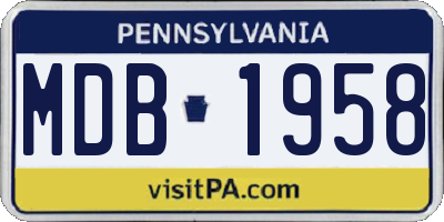 PA license plate MDB1958