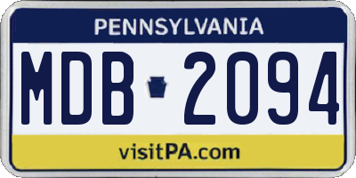 PA license plate MDB2094