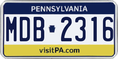 PA license plate MDB2316