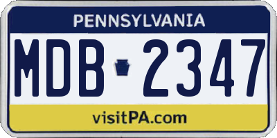 PA license plate MDB2347