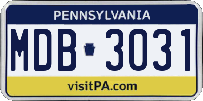 PA license plate MDB3031