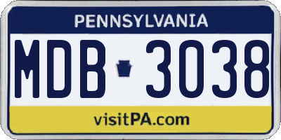PA license plate MDB3038