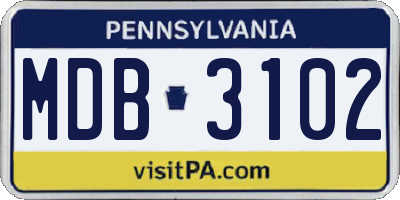 PA license plate MDB3102