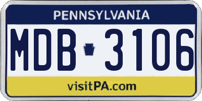 PA license plate MDB3106