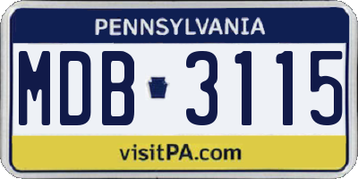 PA license plate MDB3115