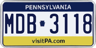 PA license plate MDB3118