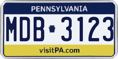PA license plate MDB3123