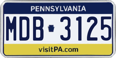 PA license plate MDB3125