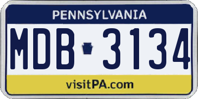 PA license plate MDB3134