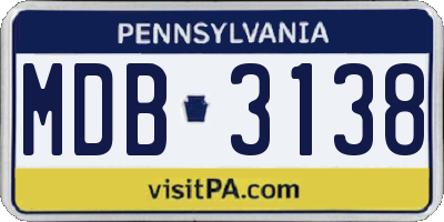 PA license plate MDB3138