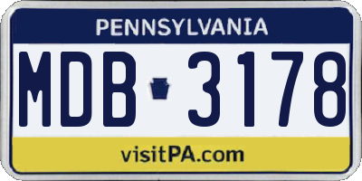 PA license plate MDB3178