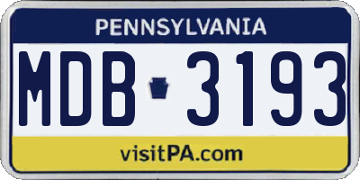 PA license plate MDB3193