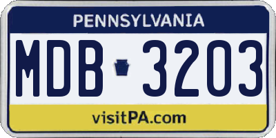 PA license plate MDB3203