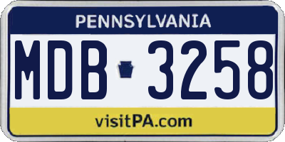 PA license plate MDB3258