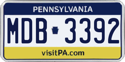 PA license plate MDB3392