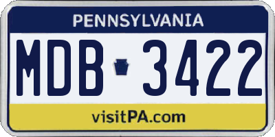 PA license plate MDB3422