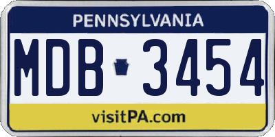PA license plate MDB3454