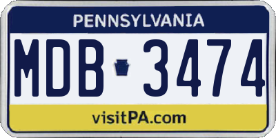 PA license plate MDB3474