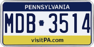 PA license plate MDB3514