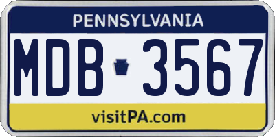 PA license plate MDB3567