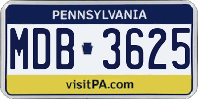 PA license plate MDB3625