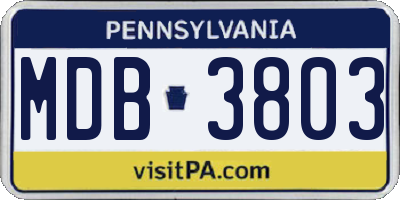 PA license plate MDB3803