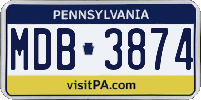 PA license plate MDB3874