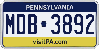PA license plate MDB3892