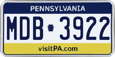 PA license plate MDB3922