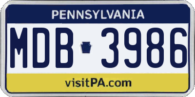PA license plate MDB3986