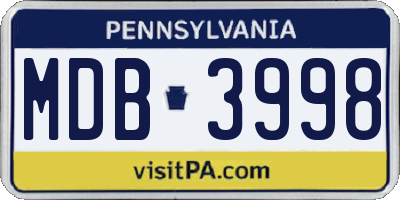 PA license plate MDB3998