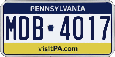 PA license plate MDB4017