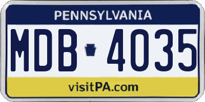 PA license plate MDB4035