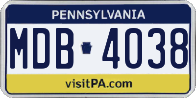 PA license plate MDB4038