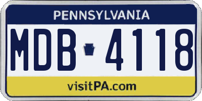 PA license plate MDB4118