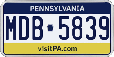 PA license plate MDB5839