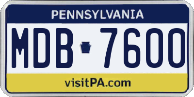 PA license plate MDB7600