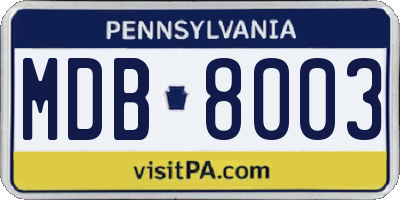 PA license plate MDB8003