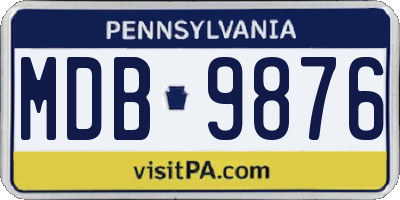 PA license plate MDB9876