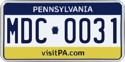 PA license plate MDC0031
