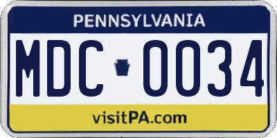 PA license plate MDC0034