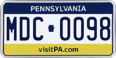 PA license plate MDC0098