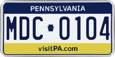 PA license plate MDC0104