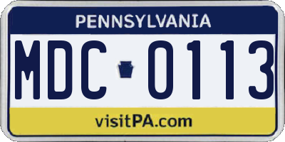 PA license plate MDC0113